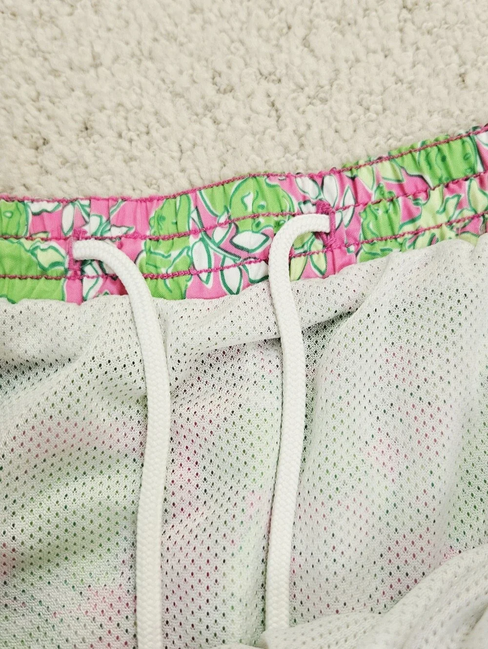 Vintage Lilly Pulitzer Swim Trunks Mens 90s Hippo Pink Green Medium Drawstring